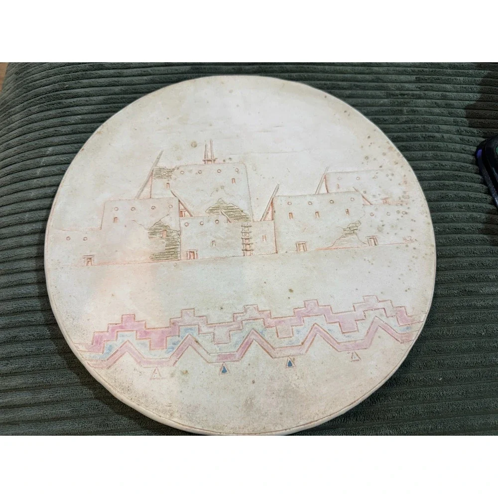 Round‎ Ceramic Wall Art Plaque Native American Southwestern Inspired Design